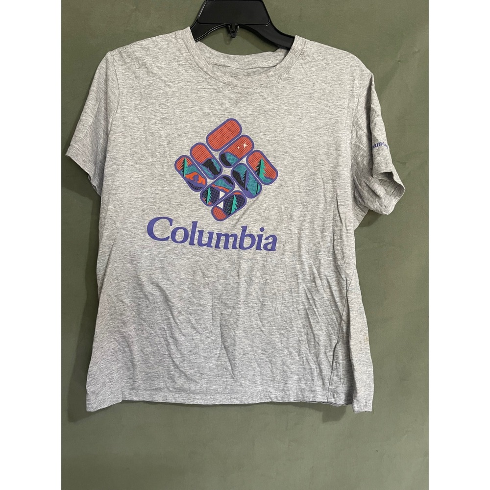 Columbia Womens Gray Graphic Mountain Logo Short Sleeve T-Shirt Size M Cotton